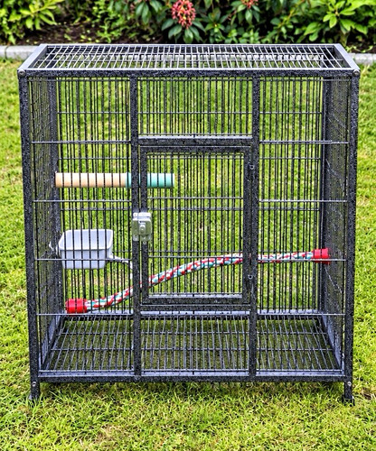 Black metal bird cage with - black,
