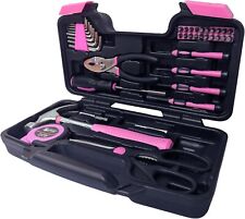 Ladies Pink Tool Box Set DIY Kit with Pink Hammer, Pink Pliers, Screwdrivers