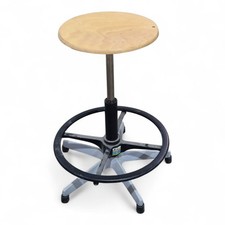 Industrial adjustable laboratory stool - school chair stool - solid wood seat