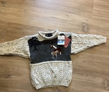 Vintage Tivoli Aran Wool Chunky Cable Knit Children's Sweater - Age 3/4 Horses