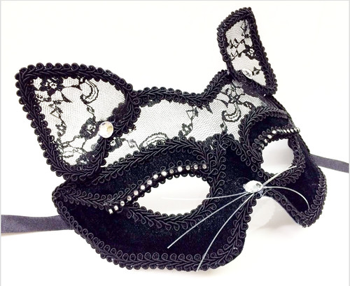 Black lace cat mask ears - black,