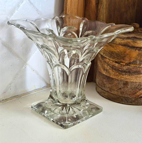 Clear pressed glass vase - pressed,