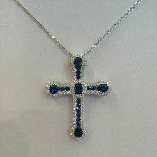 2Ct Round Cut Lab Created Sapphire & Diamond Cross Pendant 14k White Gold Plated
