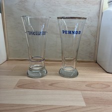2 x VINTAGE PERNOD GLASSES 70/80s with measure gold trim bar retro pub high ball