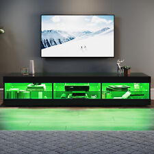 Black LED High Gloss 180cm TV Stand Cabinet Unit Stroage Glass Shelves Sideboard