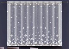White Net Curtain Stars Ready Made HEMMED Edges Sold by Metre MANY SIZES