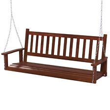 3-Person Wooden Outdoor Porch Swing Heavy Duty Patio Hanging Bench Chair