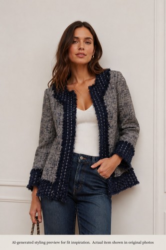 Per una blue tweed boucle - una,