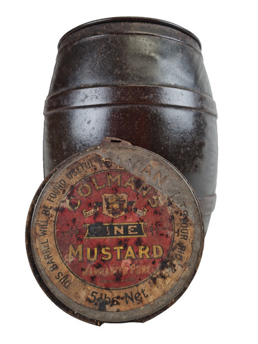 Colmans mustard metal barrel - barrel, j