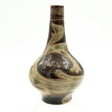 Antique Mark Marshal Doulton Vase Incised Monogram Stylised Leaf Design, England