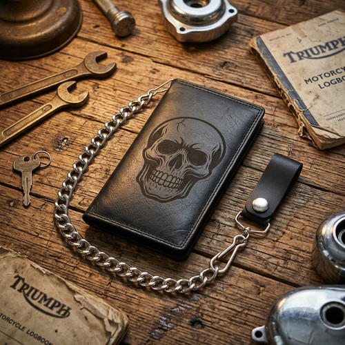 Skull genuine leather biker - skull,