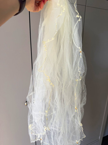Ivory elbow length net wedding - ivory,