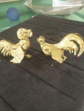 Vintage MCM Pair Of Brass Fighting Cocks Roosters.