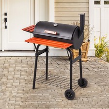 Large Charcoal Oil Drum BBQ Grill Portable Barrel Barbecue With Lid Wheels Table