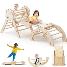 3-in-1 Indoor Climbing Frame for Toddlers - Foldable Wooden Indoor