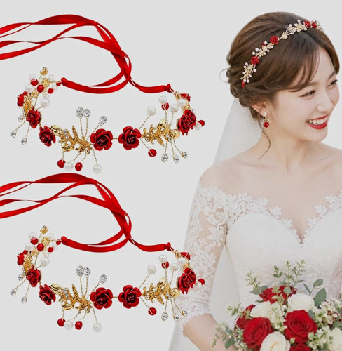 2pc red rose pearl - 2pc, rhinestone