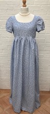 Bridgerton/Austen Regncy style dress 14/16 cotton white/blue patt Full LIned NEW