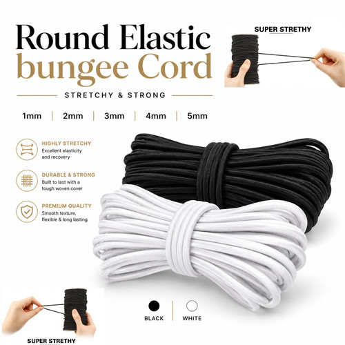 Round elastic cord 1mm 2mm - round,
