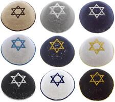 Knitted Cotton Kippah with Star of David and Trim Jewish Kippot Yarmulke Cupples