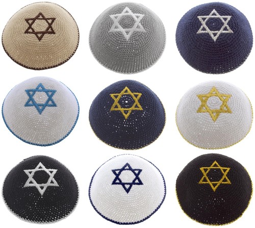 Knitted cotton kippah with - knitted,
