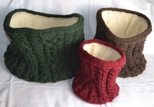 Hand Knitted Set of 3 Lined Nesting Basket Green Brown Red 16, 24, 33cm diameter