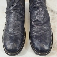 PAUL BOND Full Quill Ostrich Roper Cowboy Boots Men's Size 10 Black