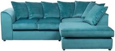 Teal Plush Velvet Right Hand Corner Sofa Modern L Shape 4 Seater