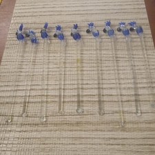 Stir Sticks Stirrers Swizzle Blown Glass Blue & Clear Tropical Bird LOT of 9