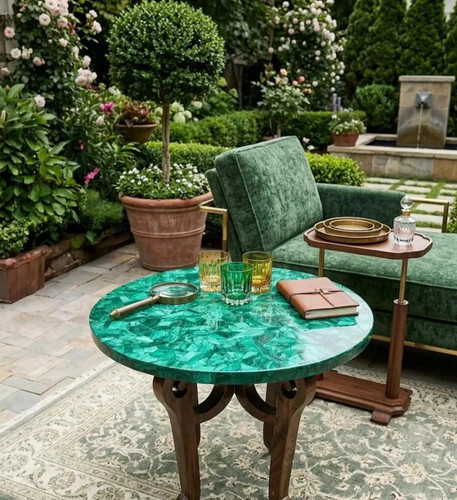 Malachite coffee table - table, round