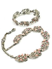 VINTAGE CORO Pink Flower / Floral Necklace and Bracelet Set