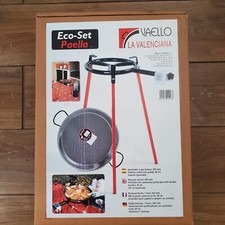 38cm Spanish Polished Steel Paella Pan & 30cm Gas Burner Kit / Set - Square Legs