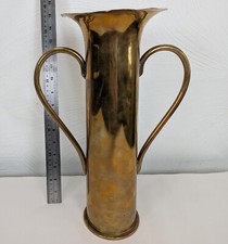 Antique WWI Trench Art Vase Artillery Heavy Brass Shell Art Deco Large 14in Tall