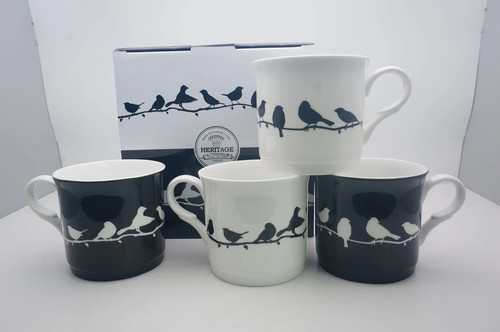 Black white birds mugs set - &,