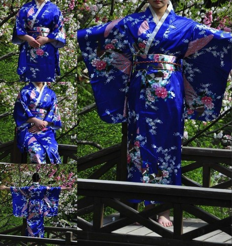 Blue vintage kimono yukata - blue,