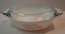 Vintage PYREX Blue Iris Oval Casserole Dish With Lid And Use And Care Leaflet