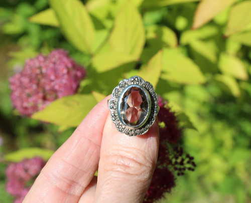 Vintage silver smoky quartz - silver,