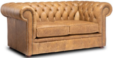 Chesterfield Plus Two Seater Sofa Bed Genuine Italian Cognac Leather