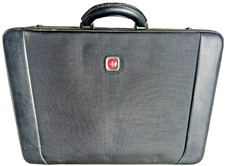 ALPINE SWISS MEN'S EXPANDABLE HARD LEATHER BRIEFCASE + LAPTOP SHOULDER BAG NICE!