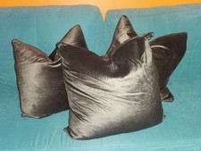 3 x Laura Ashley Velvet Cushions & Covers Nigella Charcoal Dark Grey 50cm Exc.