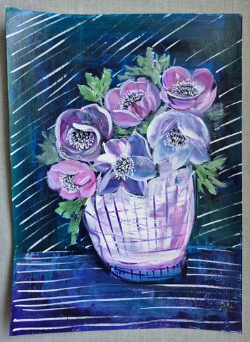 Acrylic anemones paper - anemones,