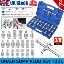 21PCS Oil Drain Sump Plug Socket Key Tool Set Gearbox 3/8" Dr Removal Wrench Kit