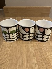 3 Orla Kiely Bird Design Mugs Height 3 1/2 Inches