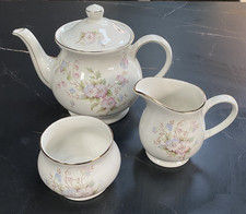 Badler England Tea Set Vintage Bone China Teapot Jug Sugar Bowl Lilac Floral