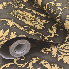 Self Adhesive Wallpaper Gold Floral Pattern Vintage Black Wallpaper For Bedroom