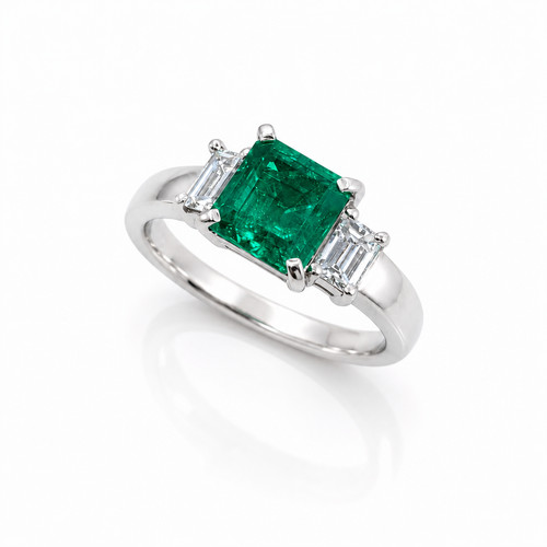 Pt900 emerald diamond ring - emerald,