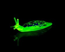 Uranium Glass Slug Figurine Glowing Vaseline Glass Animal Handmade Lampwork