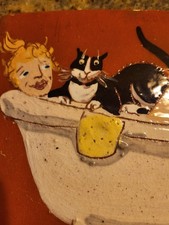 Terry Johnson Tiles Signed Cat