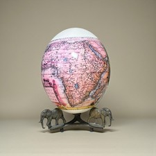 Vintage Decorative Ostrich Egg - Map of Africa - On Elephant Metal Base 19cm
