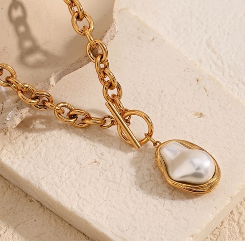 Gold pearl necklace chunky - gold,