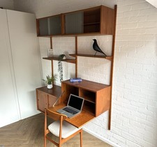 Danish PS System mid Century Teak Wall Shelving storage 1960s Vintage 2 Bay Set